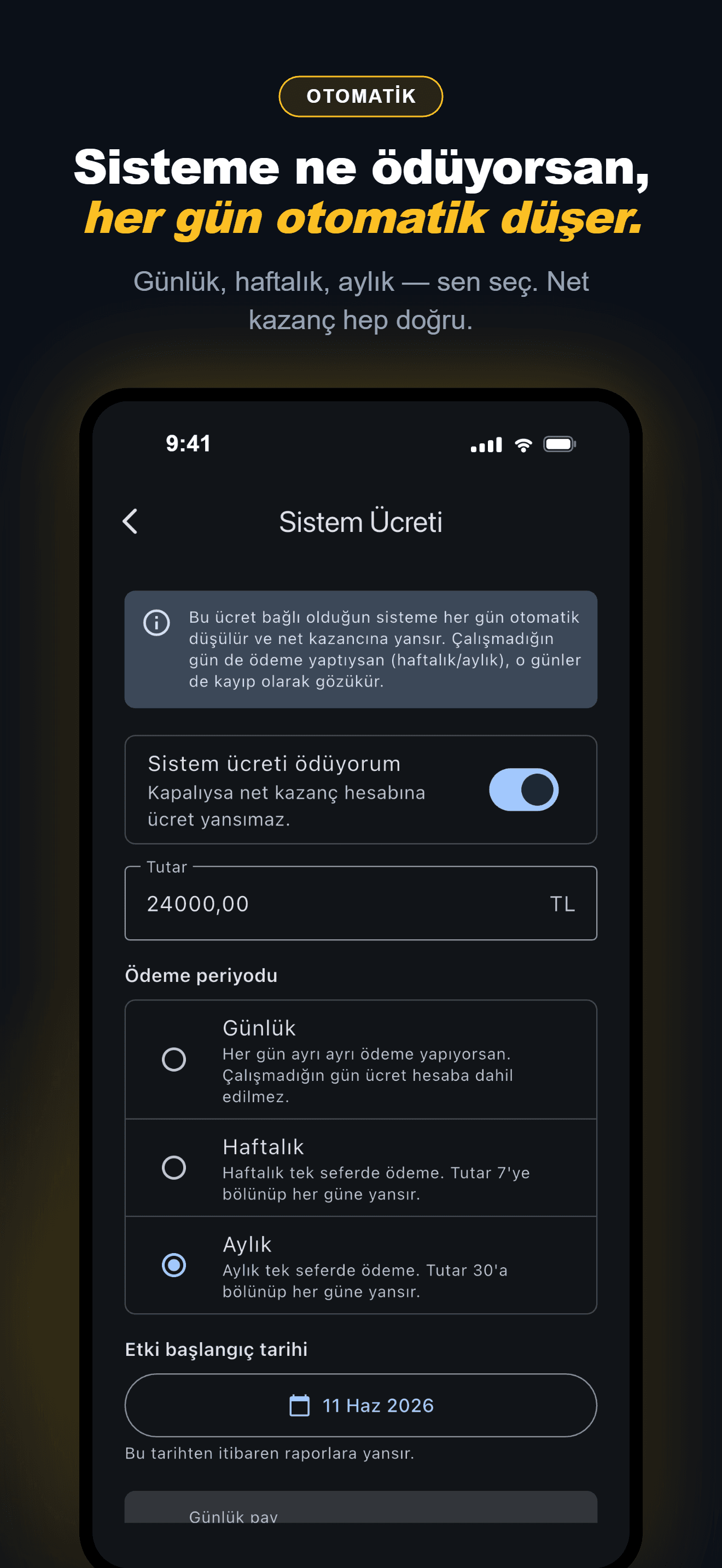 Sistem ücreti takibi